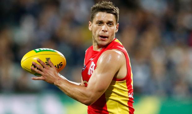 AFL 2016 Rd 06 - Geelong v Gold Coast GEELONG, AUSTRALIA - APRIL 30: Dion Prestia of the Suns in action during the 2016 AFL Round 06 match between the Geelong Cats and the Gold Coast Suns at Simonds Stadium, Geelong on April 30, 2016. (Photo by Adam Trafford/AFL Media)